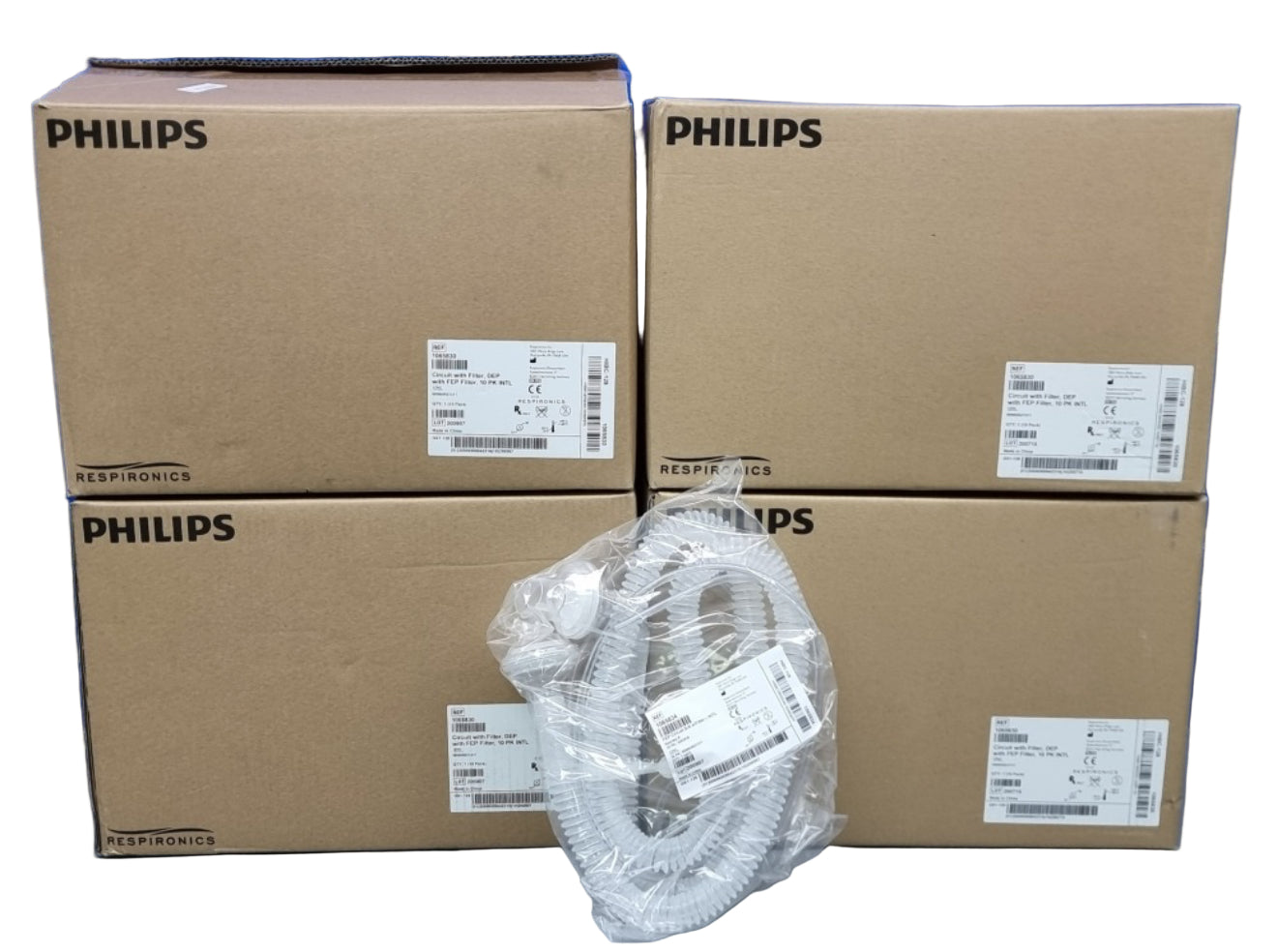 Boxes of Philips Ref 1065830 ventilation circuit packaging