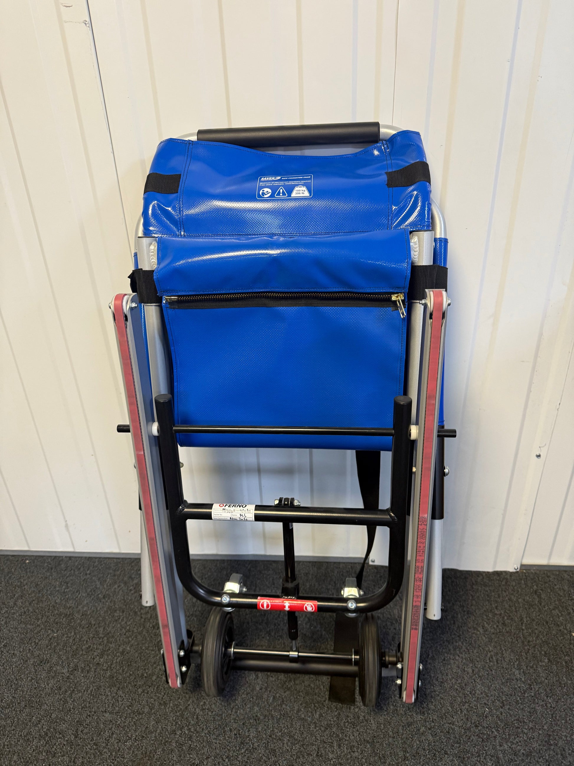 Close-up of FERNO evacuation chair non-marking stair tracks