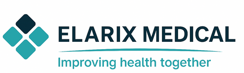 Elarix Medical logo with text 'Improving health together' on a white background